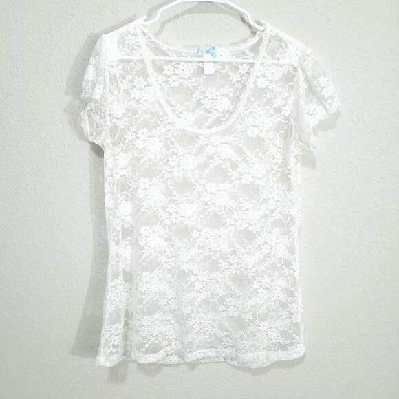 Downeast Lace Top Womens Large  White Floral Summer Coquette Feminine Bo… - Picture 1 of 11